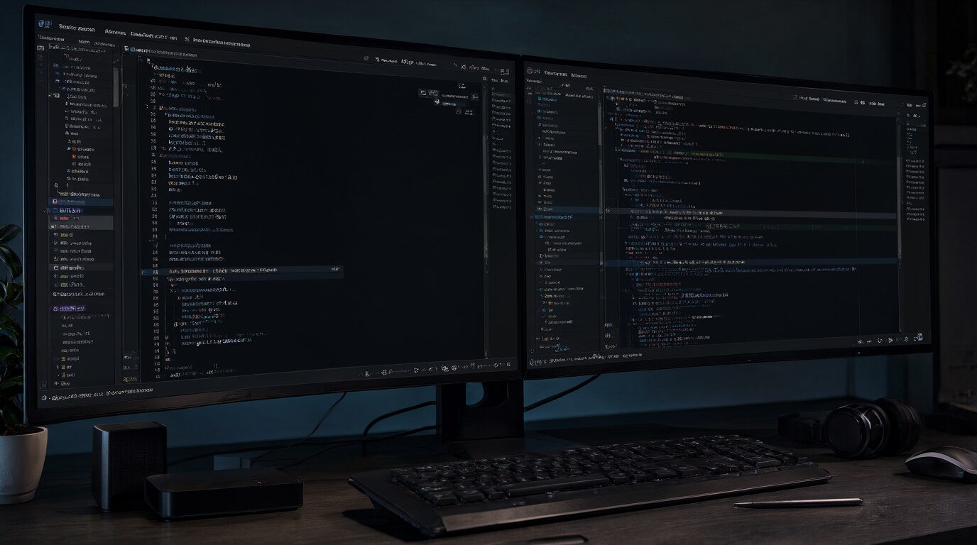 AI coding assistants compared on an ultrawide monitor