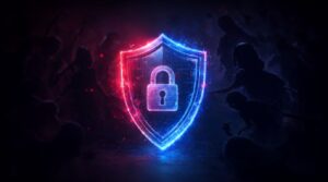 AI-powered cybersecurity threats with digital shield concept