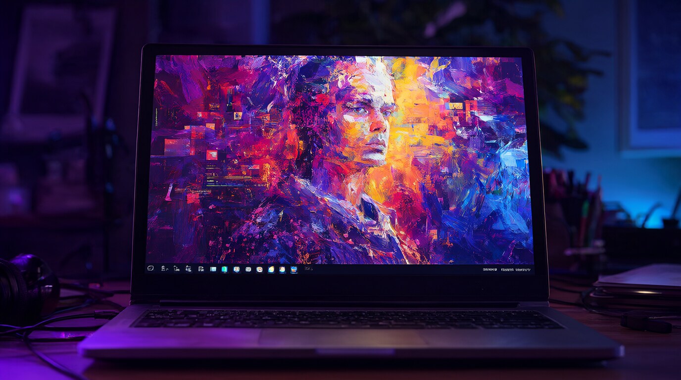 AI image generator creating digital artwork on a laptop