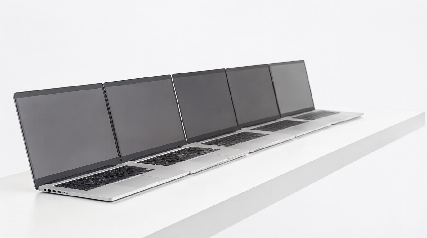 Modern laptops lined up for 2026 comparison testing