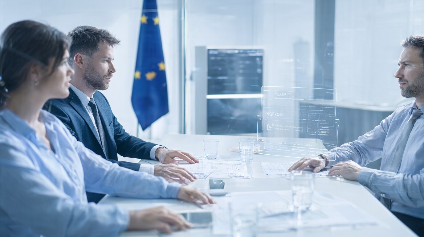EU AI Act 2026 compliance: business team reviewing AI regulation requirements