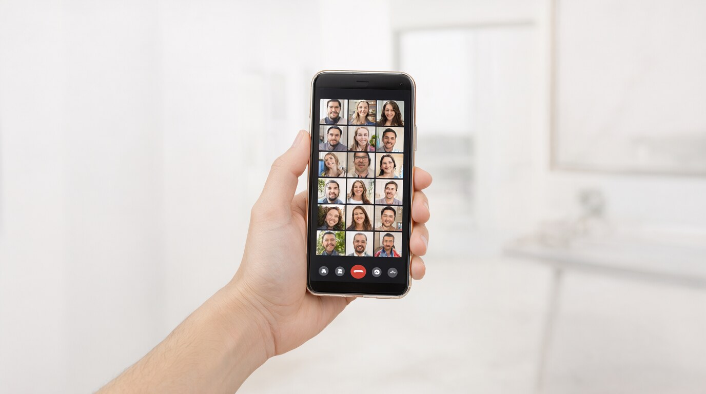 Video call interface with multiple participants on a smartphone