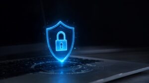 Protecting online privacy with shield and padlock hologram