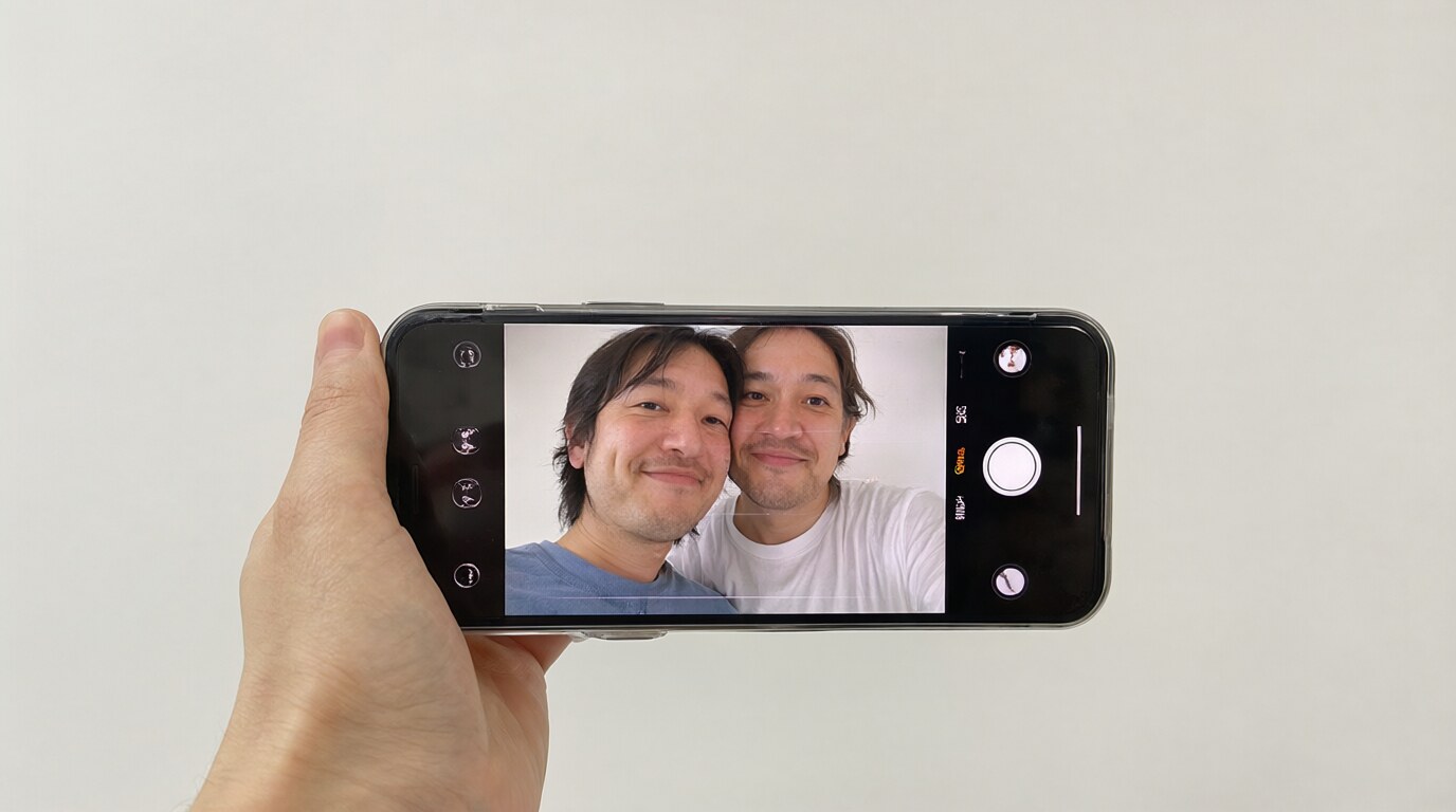 Taking a casual dual camera selfie on a phone