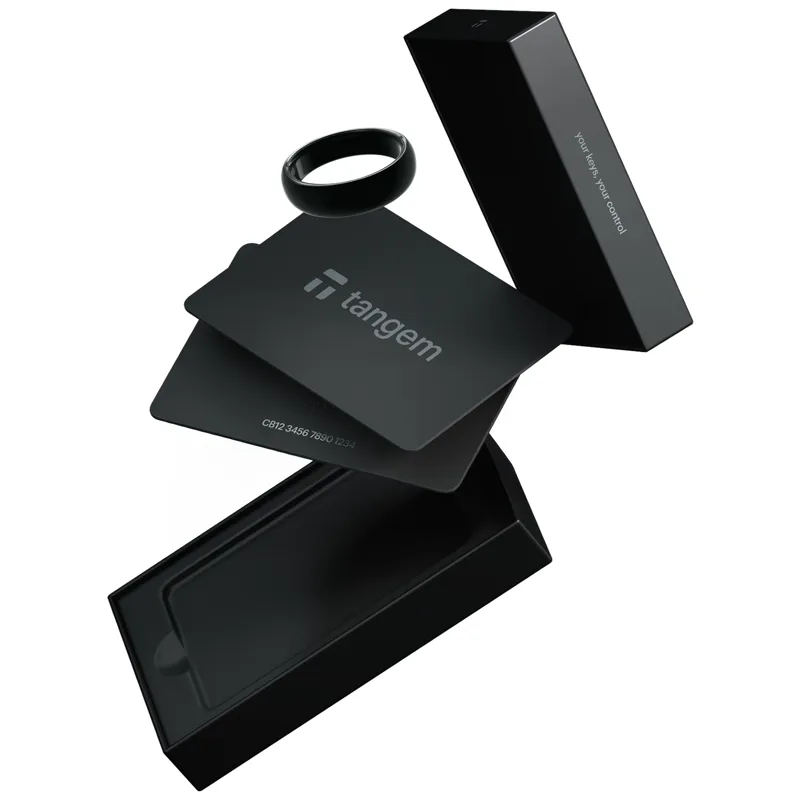 Tangem Ring being tapped on a smartphone to sign a crypto transaction